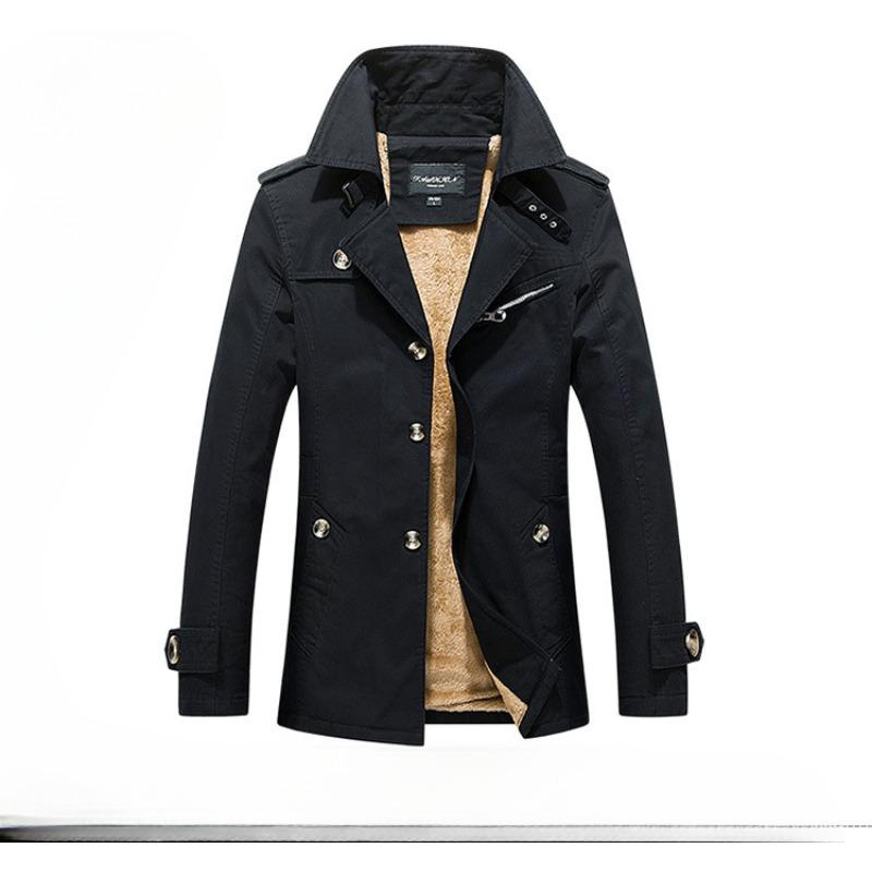 Casual Men's Work Jacket Cotton Trench Coat Velvet Autumn and Winter Men's Jacket