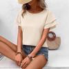 2025 Summer Women's Solid Color Round Neck Double-Layer Ruffle Sleeve Top
