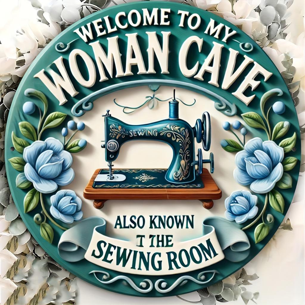 1 Piece 2D Welcome Green Sewing Machine Pattern Wooden Disc Sign 8 Inch Fits Home Cafe Bar Garden Decorative Wall Plaque