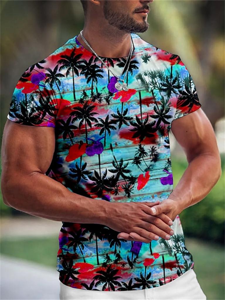 Summer Hawaiian Men's T-shirt 3d Print Tree Graphic T Shirt Fashion Short Sleeve Clothing Oversized Camiseta Streetwear Tee Tops