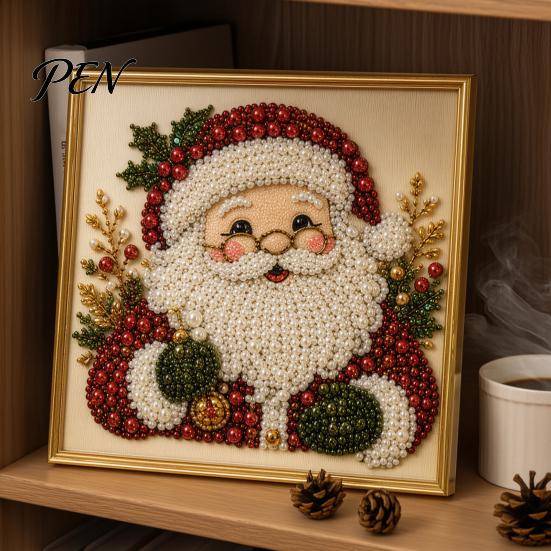 Полная Алмазная Мозаика для Новичков DIY Рождественский Набор для Раскрашивания Жемчугом с Рамкой, Санта Креативный Подарок Мастерам Бисерное Рукоделие Взрослые Новичок, Ручная Работа