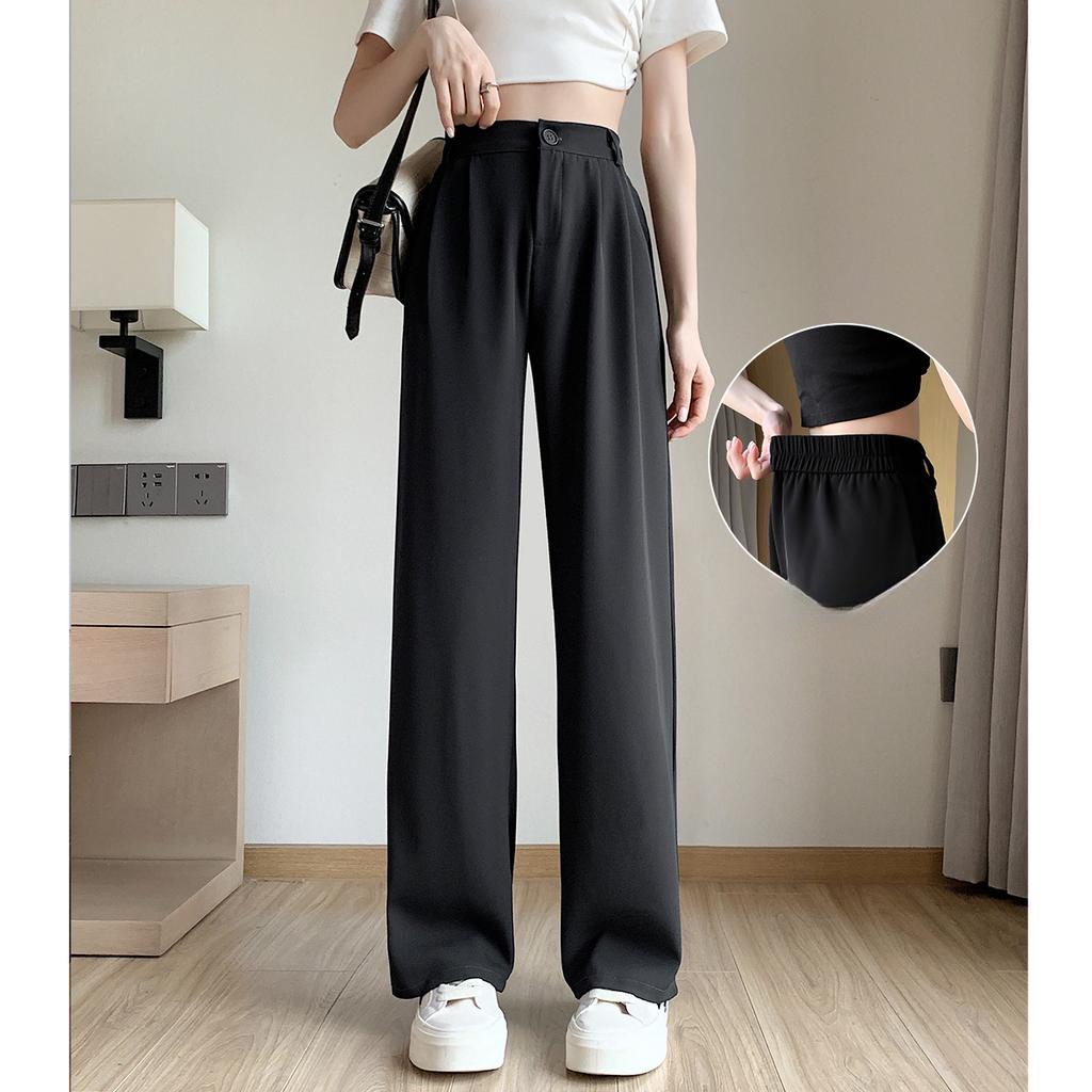 Narrow Version of Wide-leg Pants for Women for Women with High Waist Drooping Black Informal Straight Baggy Summer Suit Floor Pants