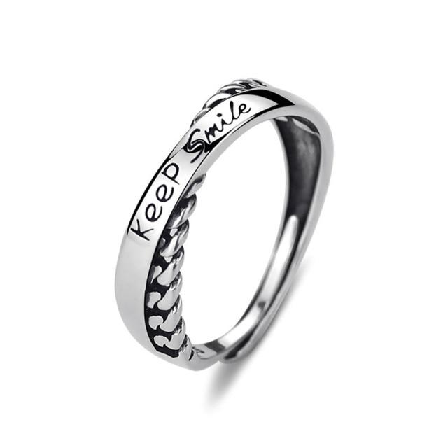 New English Alphabet Cross Open Ring Keep Smile Hip Hop Retro Men Rings Trend Women Jewelry Adjustable Festival Birthday Gift