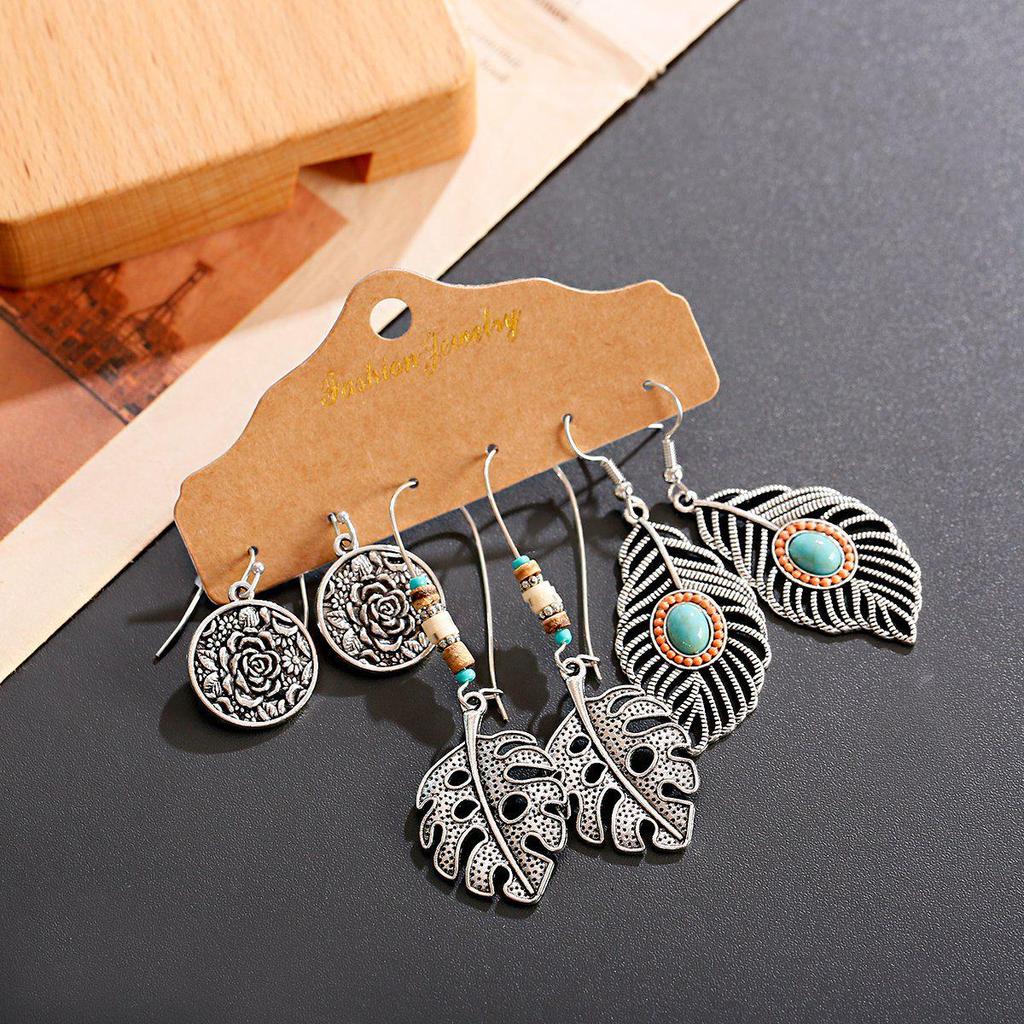 Bohemian Ethnic Retro Earring Set: 3-Piece Hanfu & Nepal Style for Women