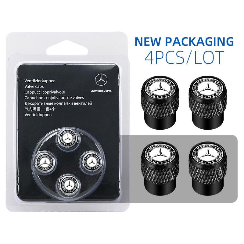 CSB1 4Pcs New High-quality boxed Car Wheel Tire Valve Air Stem Cap Duust Covers for Mercedes Benz AMG Car Key Case