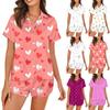 Women's Silk Pajamas Button-down Home Wear Heart Print Short-sleeved Satin Pajamas Set 2-piece