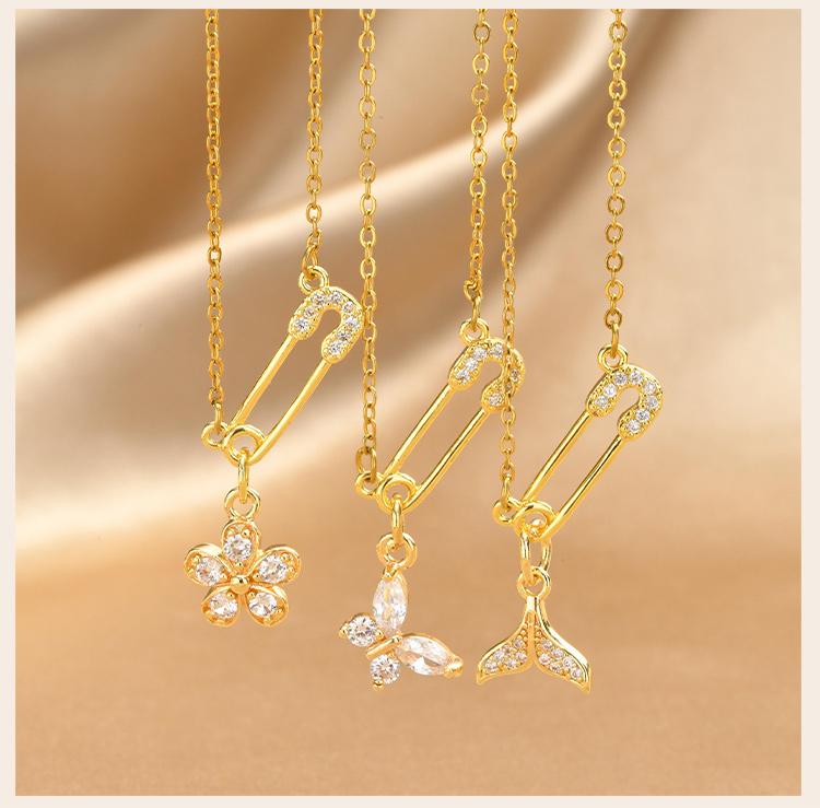 Изящное Цветочное Ожерелье Позолоченная Медь Паве Цирконий Застежка-Булавка Милый Цветок Гипоаллергенные Украшения