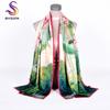 [BYSIFA]  New Buttons Scarves Shawls Female Fashion Green Lotus Design Double Faces Wraps Autumn Winter Silk Neck Scarf 175*50cm
