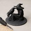3D-печатный орнамент-ведьма, со стабильным основанием, матово-черная фигурка, скульптура из смолы в готическом стиле для Хэллоуина, домашние украшения