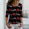 Women Autumn Tops Red Love Print Causal Long Sleeve T-shirt Top Blouse
