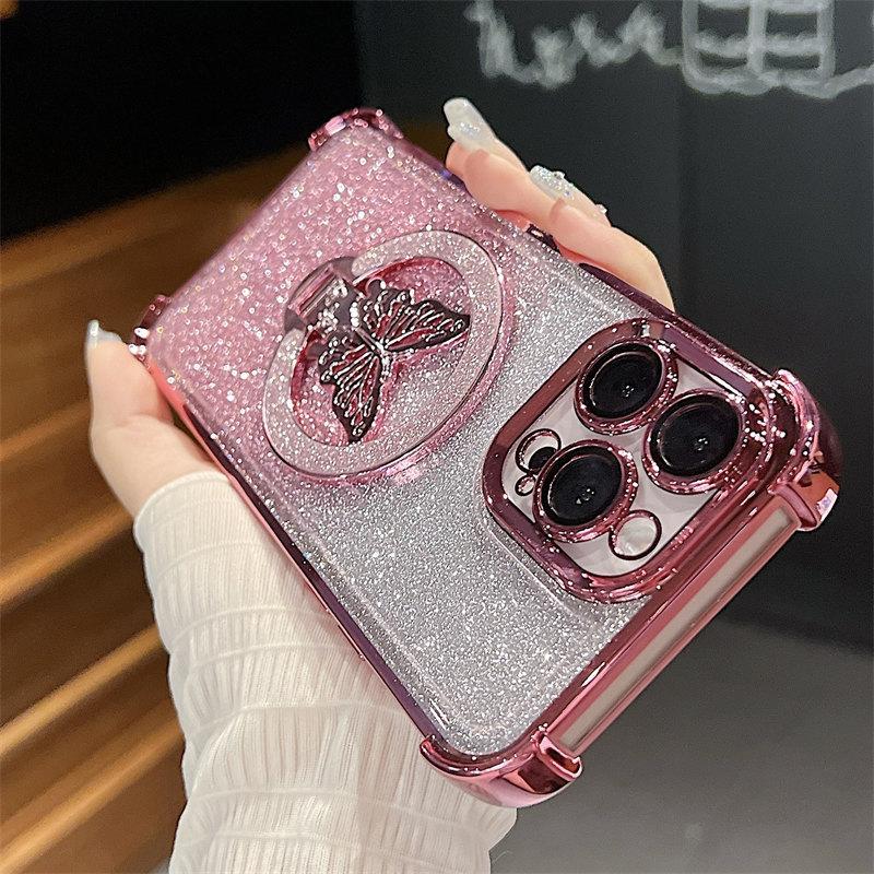 Роскошный магнитный чехол-подставка Butterfly с гальваническим покрытием для iPhone 16 Pro Max 15 14 Plus 13 12 11 Pro, защитный чехол от падения