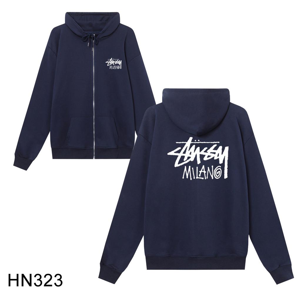 Stussy 2025 Новая весна и осень Большие размеры Тонкий стиль Классический MILAN Letter Printing молния с капюшоном Толстовка для пар
