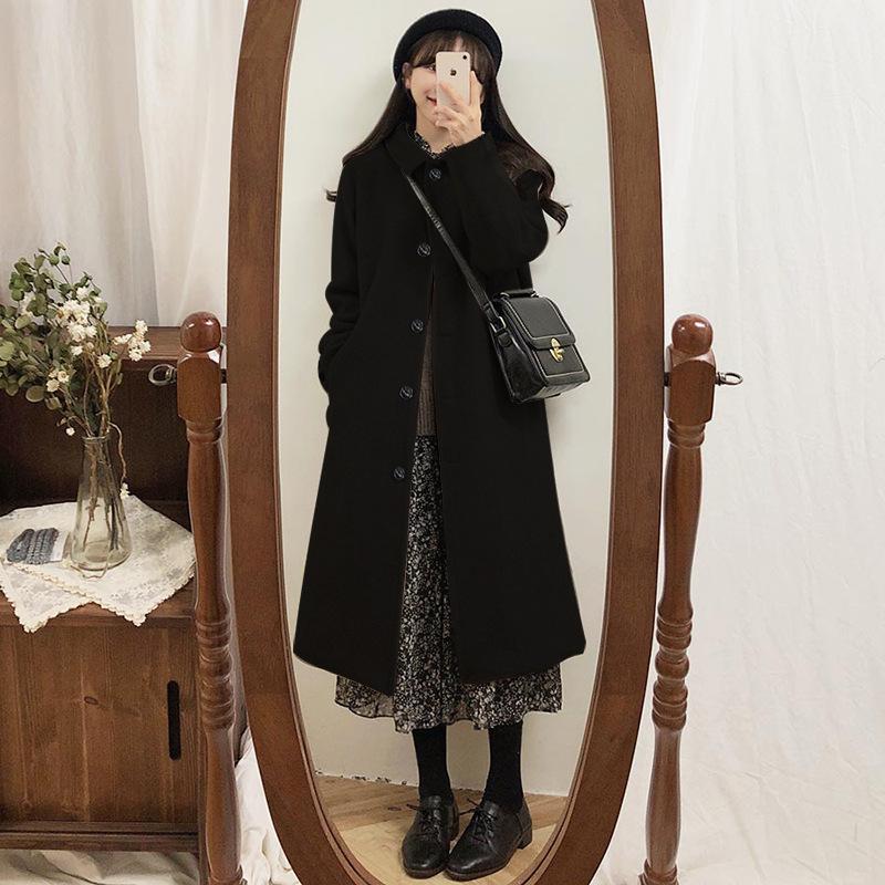 Woolen Coat Women's Retro Black Thick Coat From Spring And Autumn Period