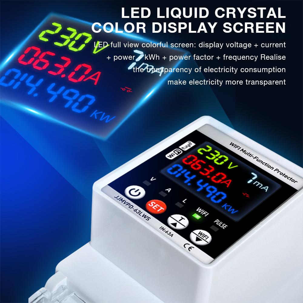 Tuya WiFi Energy Meter, 63A Multifunction Smart Energy Meter Circuit Breaker Overcurrent Protection