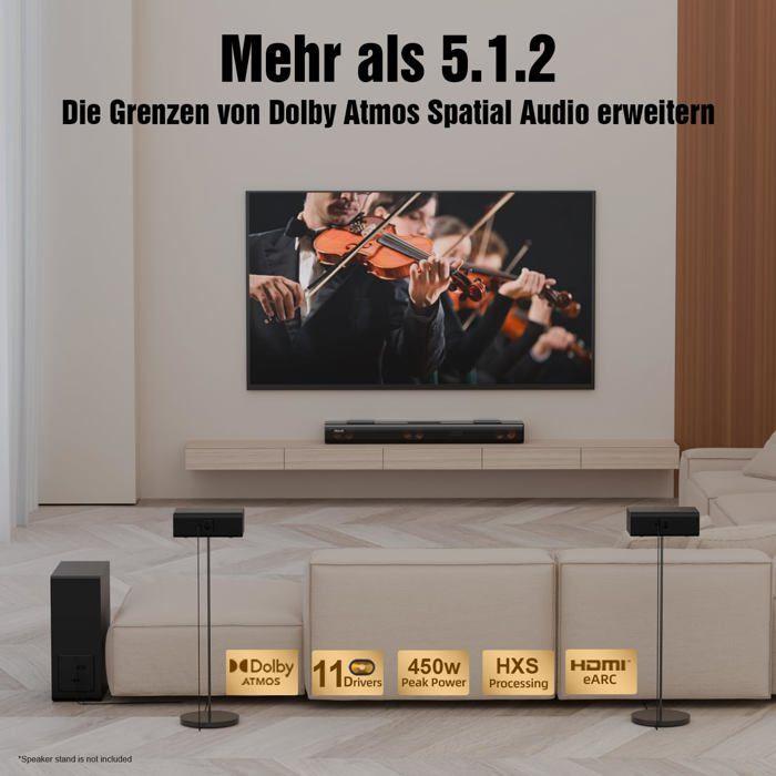 Barre de Son - HIWILL - A512 - 5.1.2 Dolby Atmos - HDMI eARC - Bluetooth - Noir