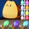Tap Controled 7 Color Changing Night Light Table Lamp Silicone Cute Cat Light Adorable Portable Nurseries Charming Cat-shaped