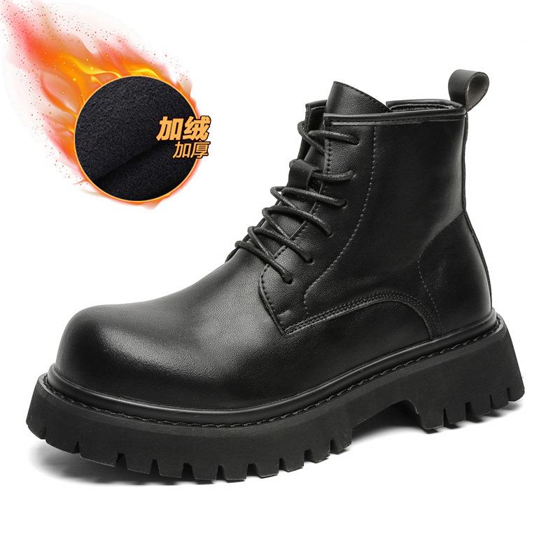 Ботинки мартин мужские зимние бархатные высокие кожаные ботинки в британском стиле, ботинки на толстой подошве с увеличением высоты, средней высоты, короткие ботинки 24329-J