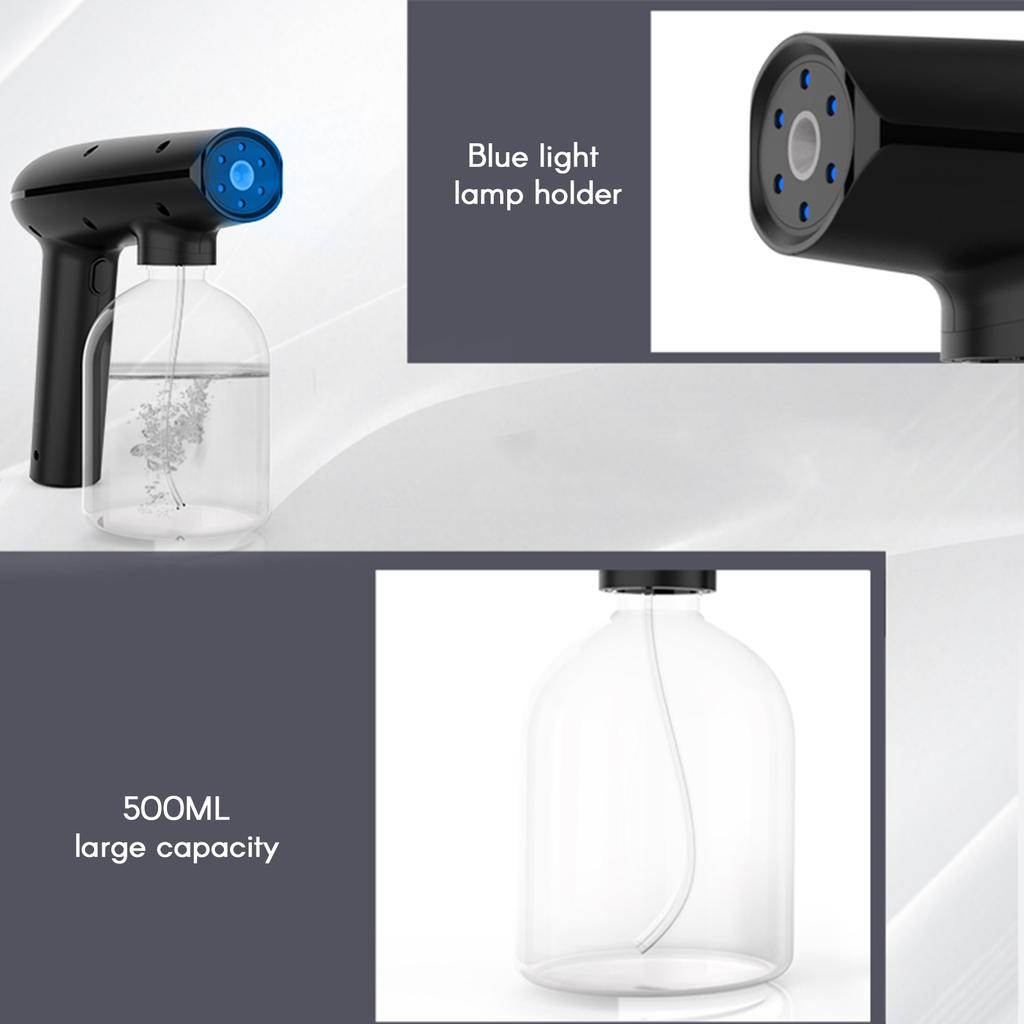 Пистолет для дезинфекции помещений и улицы, ручной беспроводной портативный перезаряжаемый нано-распылитель с синим светом