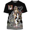 Футболка свободного покроя с круглым вырезом и коротким рукавом с рисунком уличной личности и кота-самурая с принтом в виде 3D-принта для мужчин