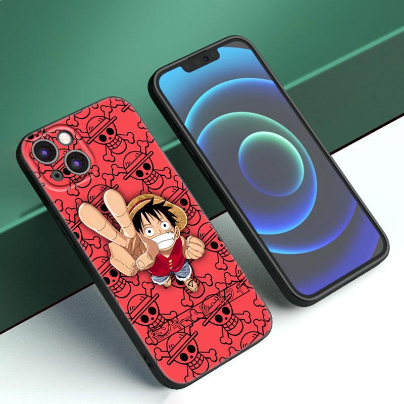 Anime One Piece Luffy Phone Case For Apple iPhone 12 13 Mini 11 14 15 Pro Max 7 8 Plus X XR XS SE 2020 2022 Black Silicone Case