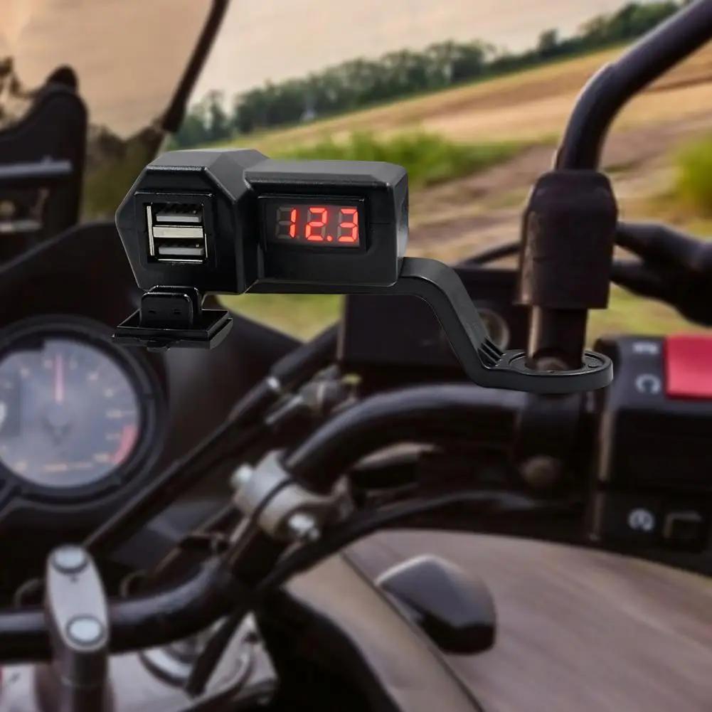 10-24V 3.1A Dual USB Port Motorcycle Charger with Voltmeter Waterproof Fast-Charging Cable for 12V/24V Bikes, ATV, Boats