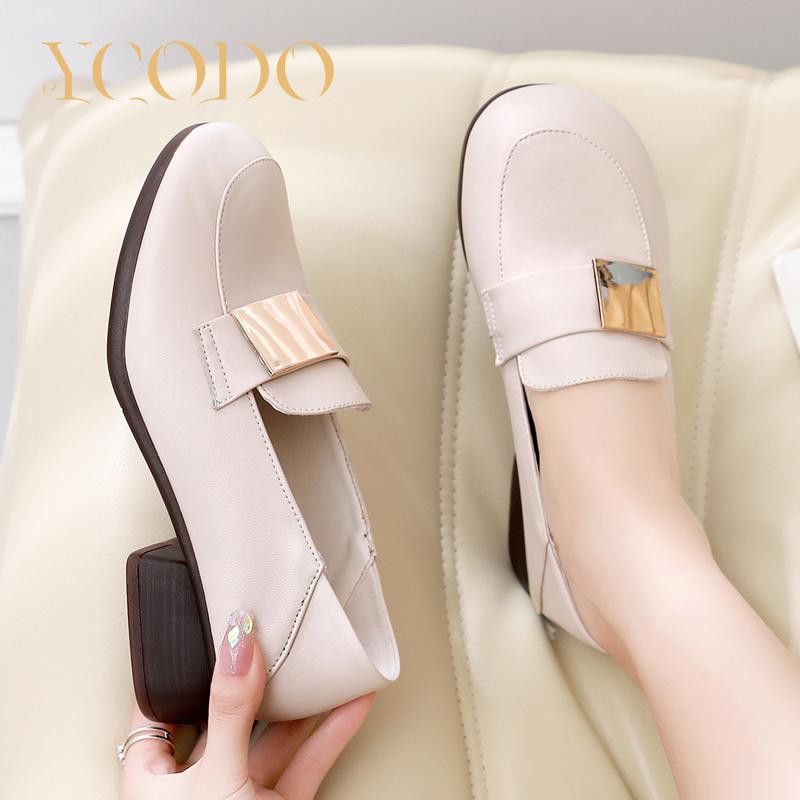 Женские туфли на каблуке из натуральной кожи весной и осенью с удобными лоферами, повседневные лоферы для студенток