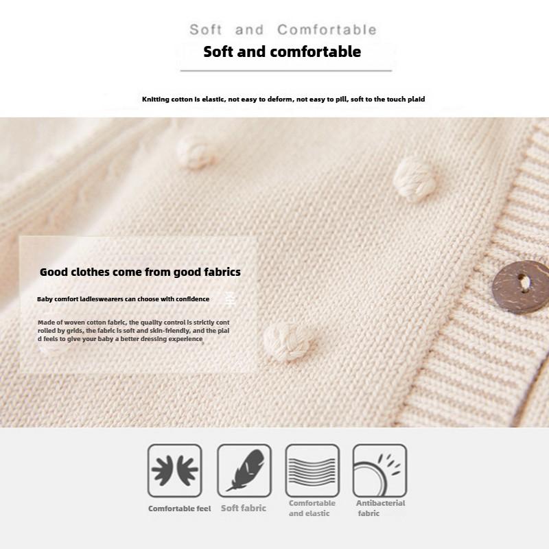 Spring and Autumn Children's Handmade Ball Wool Coat Jacket Pure Cotton Girls Knitted Cardigan