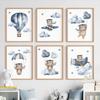 Boho Bear Aircraft Hot Air Balloon Cloud Nursery Posters Wall Art Print Canvas Painting Baby Kids Room Home Decoration Picture