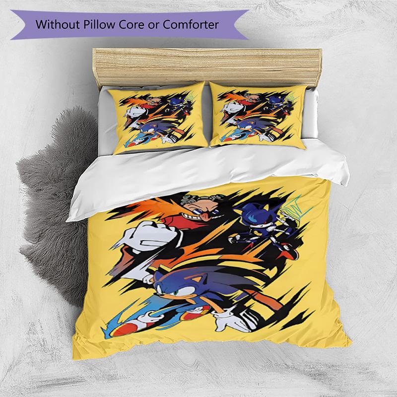3pcs Duvet Cover Set (1*Duvet Cover + 2*Pillowcase, Without Core), Sonic Print Bedding Set, Bedroom Decor, All‑Season, Birthday Gift