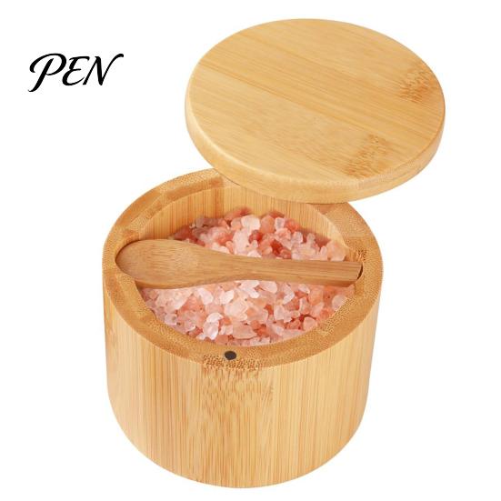 Современный кухонный гаджет для приправ, Деревянный солонки с поворотной магнитной крышкой, Встроенной ложкой, Влагостойкая банка для специй, Маленький погребок для столешницы