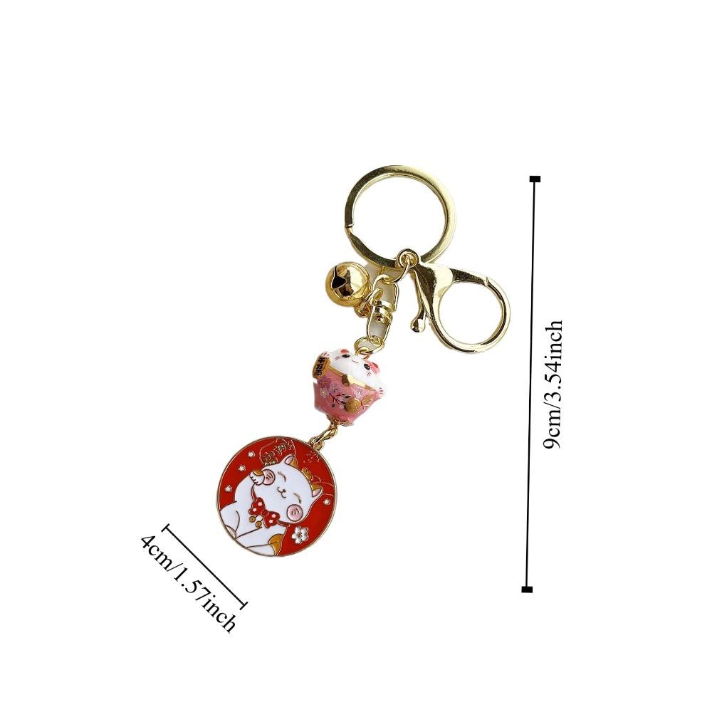 Small Bell Maneki Neko Pendant Japanese Style Car Keyring Cute Ceramic Cat Keychain Children Gifts