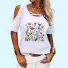 Женская модная футболка с круглым вырезом, летняя футболка с открытыми плечами и коротким рукавом, повседневная футболка с цветочным принтом