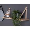 Natural Wood Wall Shelf with Brown Leather Straps 120 X 20 Cm