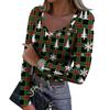 Women's Winter Slim-Fit Base Layer T-Shirt Fashionable Christmas Print V-Neck Pullover Long-Sleeved Top