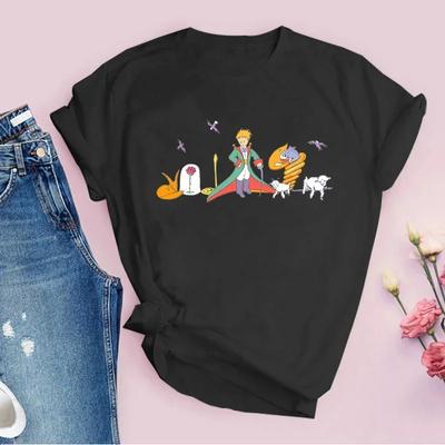 Новая Мода Футболка Женская с Принтом Маленького Принца Повседневная Модная Футболка Летняя Повседневная Футболка Круглый Вырез