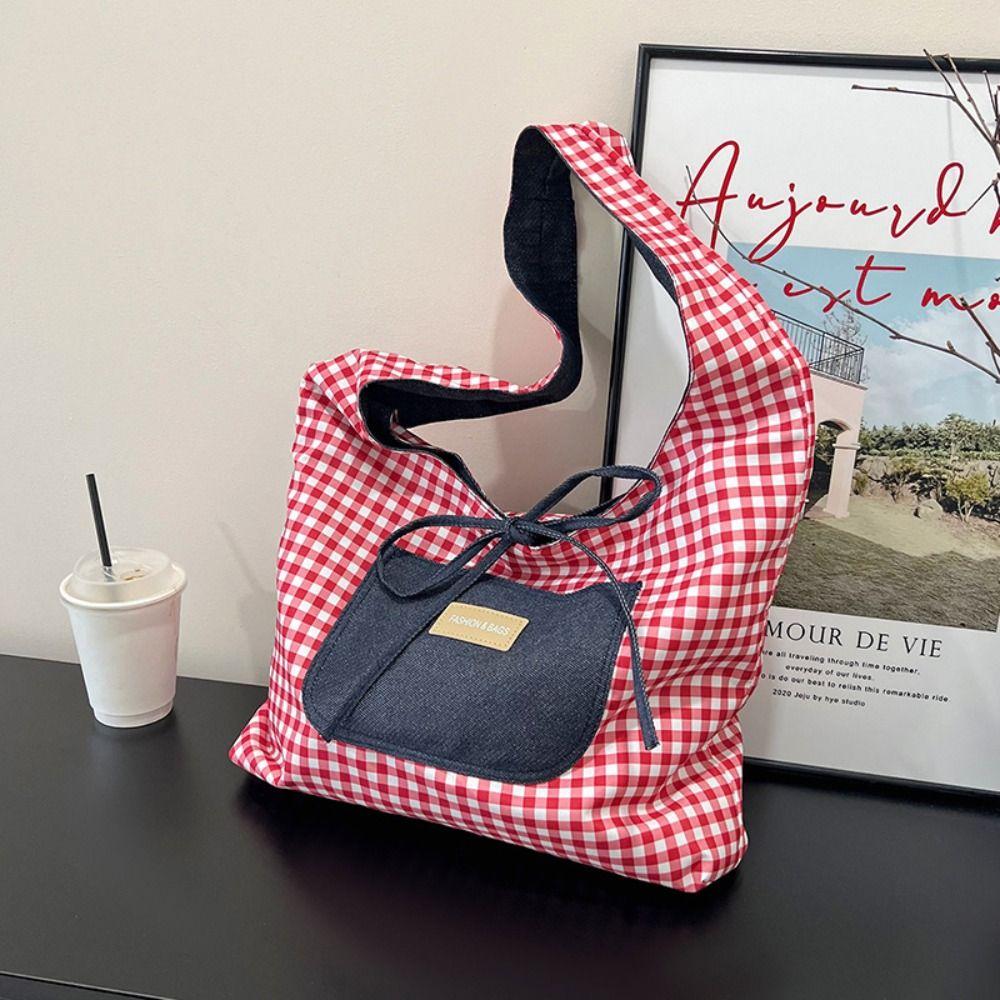 Клетчатый двусторонний джинсовый жилет-сумка, холщовая сумка-тоут, джинсовая сумка через плечо, для улицы