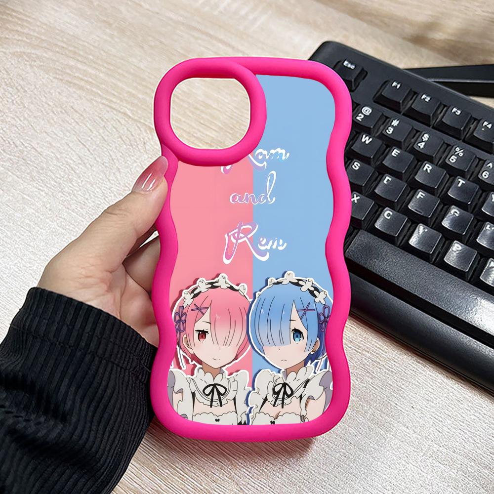 Чехол для мобильного телефона ReZero Rem Ram с волнистым краем из ТПУ для iPhone 17 16 15 14 13 12 11 Air Pro Max Plus Цветная крышка