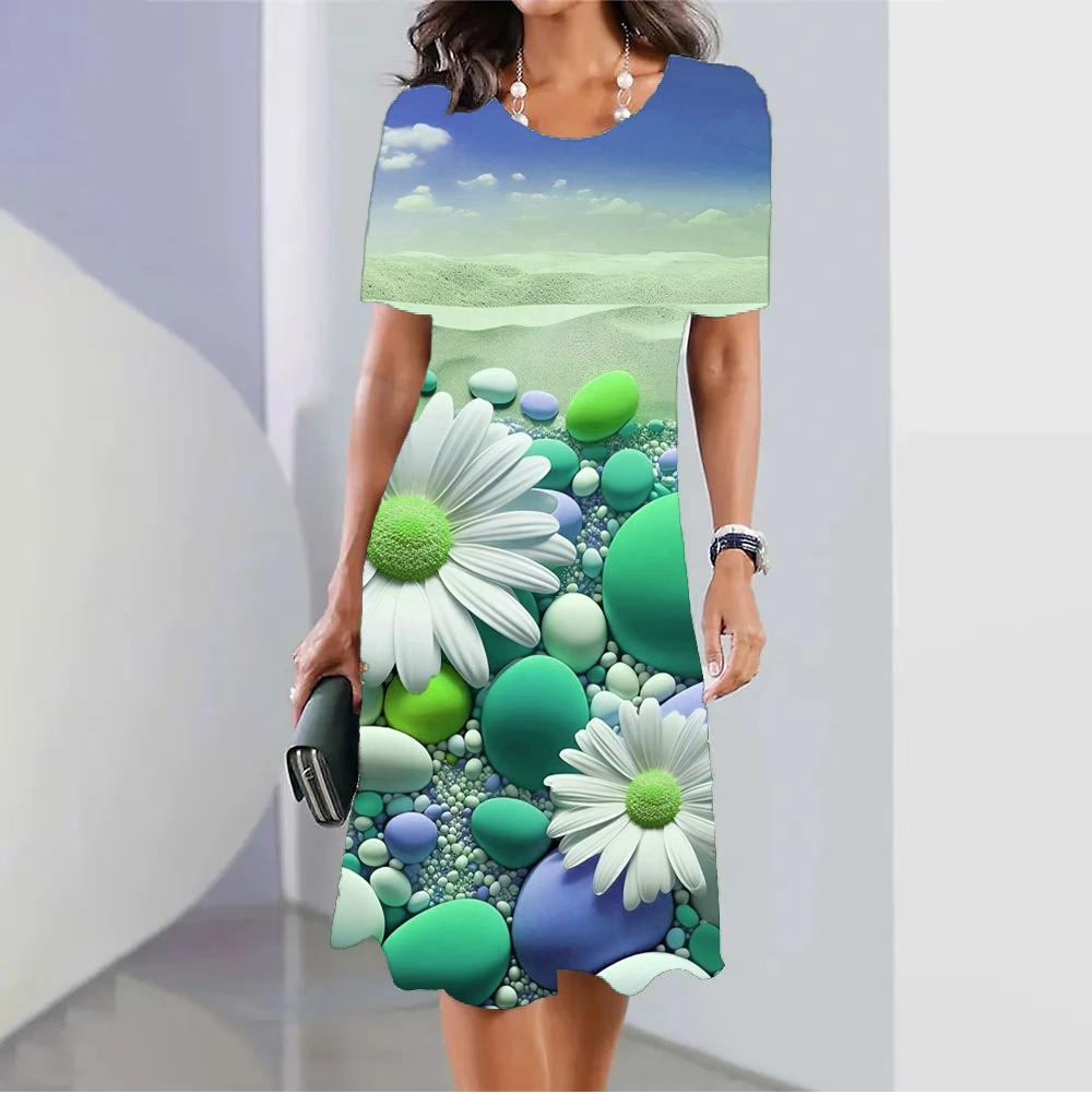 Женское летнее платье с бохо-цветочным принтом Vestido O-образный вырез с короткими рукавами и карманами Сарафан Модный повседневный элегантный праздничный халат