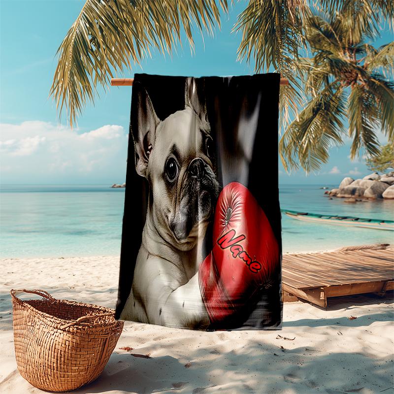 1PC Custom Name Bulldog Friendship Beach Towel Highly Absorbent And Sand-Resistant Towel for Swimming, Pool, Yoga, And Travel Lightweight