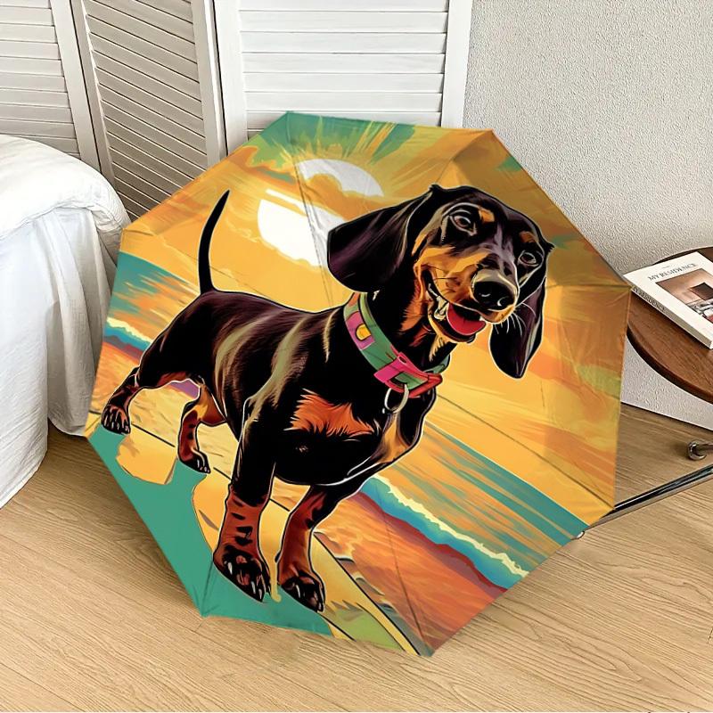 1pc Beach Sunset Dachshund Automatic Open/Close Umbrella, Formal Events - Ideal Gift for Family or Friends, Outdoor Accessory yy251211153