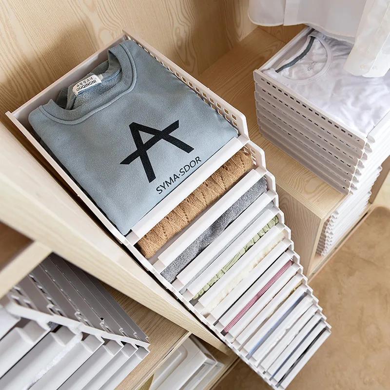 Стеллаж для хранения одежды, складной ящик для хранения, органайзер для шкафа с одеждой, пластиковая многослойная стойка для хранения