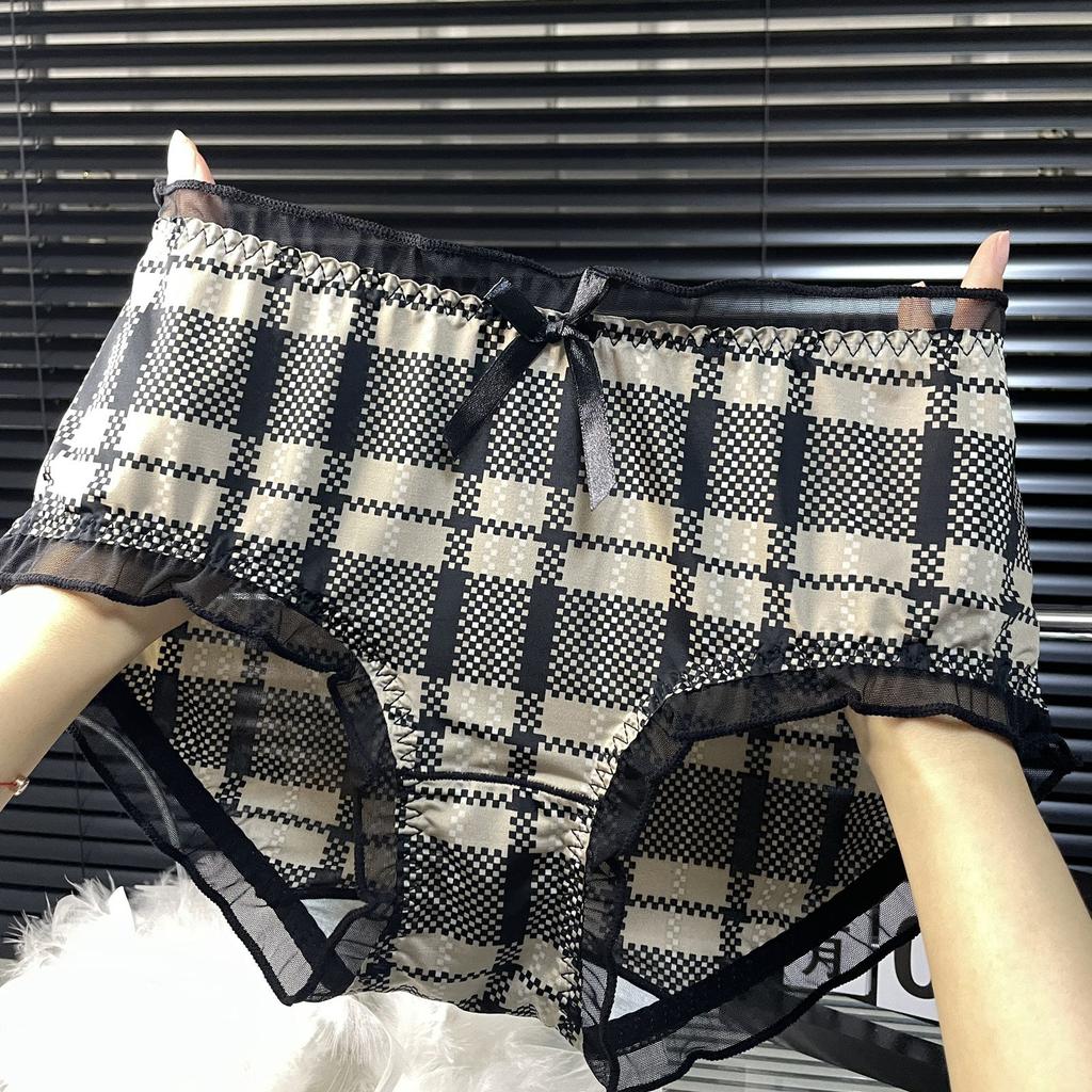 Comfortable Ice Silk Women's Plus Size Underwear Sexy Lace Printed Lightweight Breathable Triangle Pants