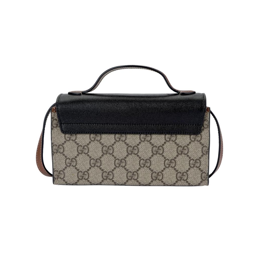 GUCCI Padlock Canvas With Leather Box Bag, Crossbody Bag, One Shoulder Handbag Mini Women's Ebony/Black 652683-96GAG-9785