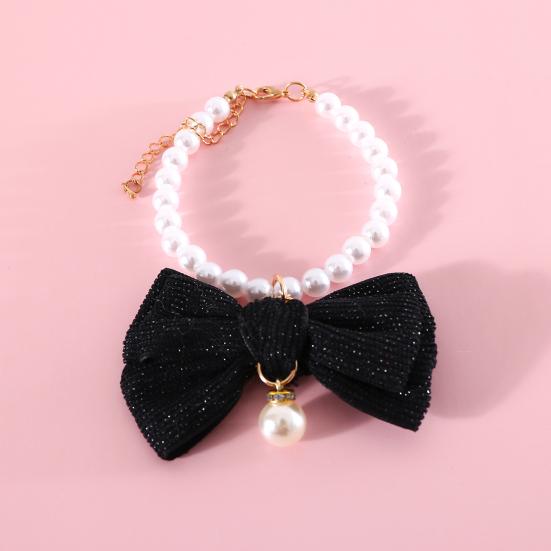 Ожерелье для домашних животных, элегантный регулируемый ошейник для кошек и собак с бантом из искусственного жемчуга, милый аксессуар на шею для домашних животных, аксессуары для домашних животных