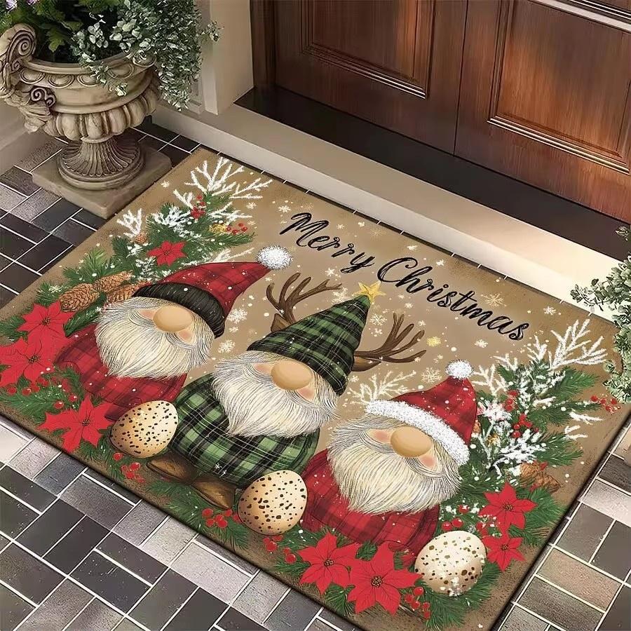 Christmas Gnome Print Doormat Black Festive Door Mat Floor for Kitchen Living Room Bedroom Bathroom Holiday for Halloween Decor