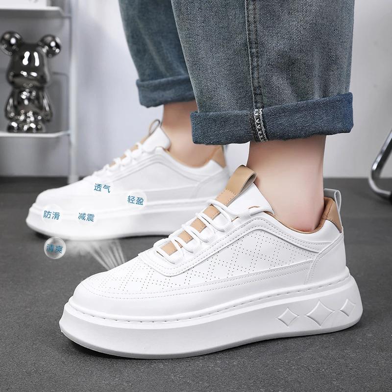 Новые модные тенденции, универсальные повседневные мужские маленькие белые туфли на толстой подошве, дышащие, весенние и осенние, размер 39-44