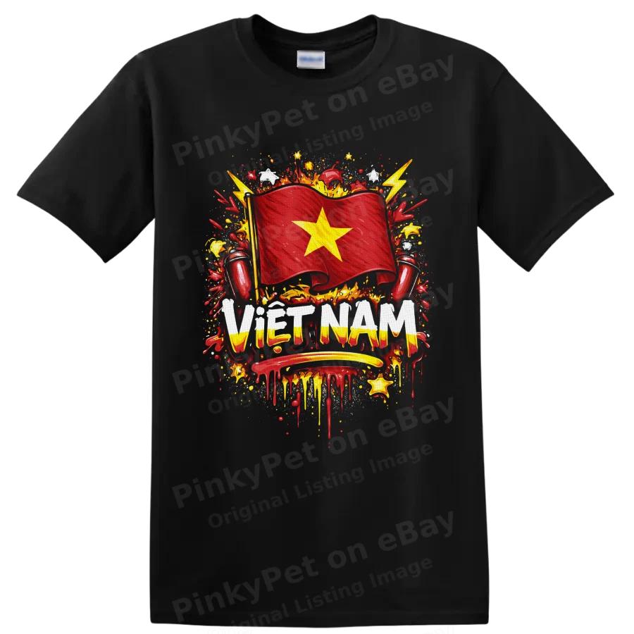 Vietnam Flag T Shirt w/ Yellow Star Red Paint Splash Patriotic Graphic Art Tee