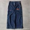 Mens Relaxed Fit Washed Denim Jeans With Embroidered Hip Hop Graphic Casual Wear
