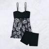 2Pcs/Set Tankini Set Adjustable Straps Padding Underwire Bandeau Tops Boxer Briefs Set Mesh