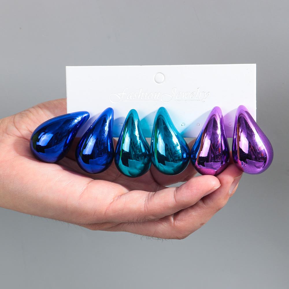 Extra Large 3pair Acrylic Chunky Waterdrop Earring Dupes for Women Metallic Color Teardrop Y2K Earring Hoops Jewelry Lightweight